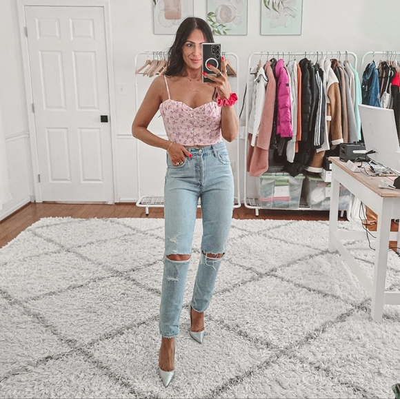 Zara pink floral sweetheart neckline cropped top nwt - Picture 4 of 9